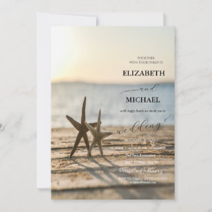 Invitación Estrellas de mar en la arena de la playa Script Bo