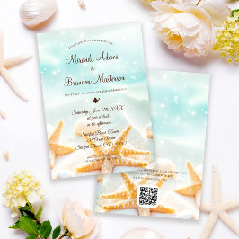 Invitación Estrellas de Mar Modernas Código QR Bodas en la Pl