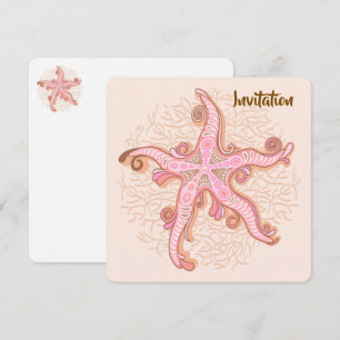 Invitación Estrellas de mar y coral patrón pastel rosa