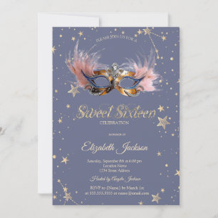 Invitación Estrellas de Máscara Chic Lavanda Pastel Dulces 16