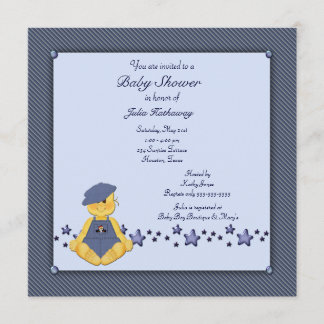 Invitación Estrellas de mezclilla azul para la fiesta del beb