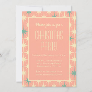 Invitación Estrellas de navidad rosada moderadamente retro at