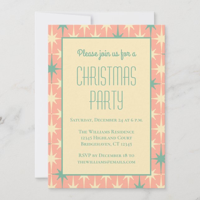 Invitación Estrellas de navidad rosada moderadamente retro at (Anverso)