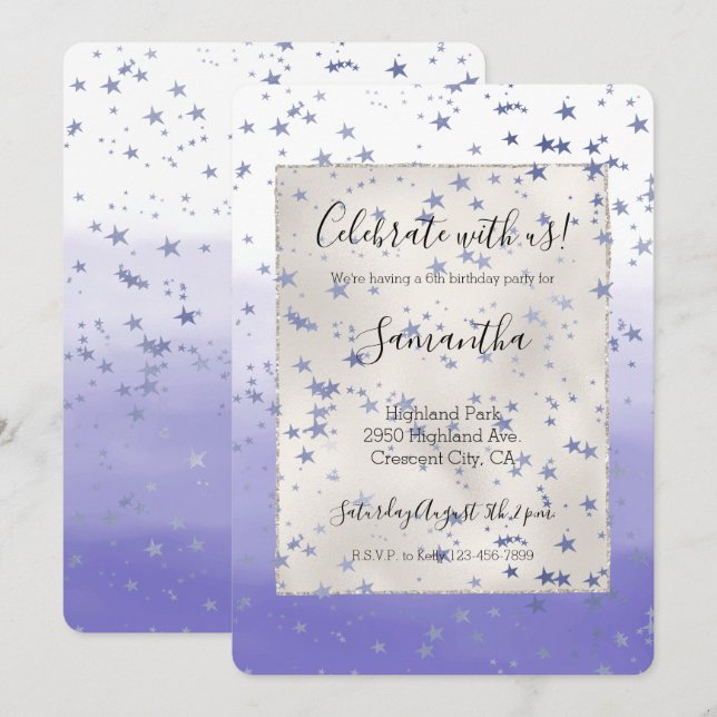 Invitación Estrellas de Ombre Púrpura (Anverso / Reverso)