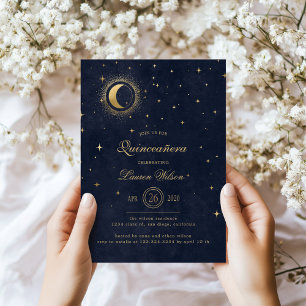 Invitación Estrellas de oro azul celestial de medianoche Quin