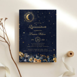 Invitación Estrellas de oro azul celestial Quinceanera