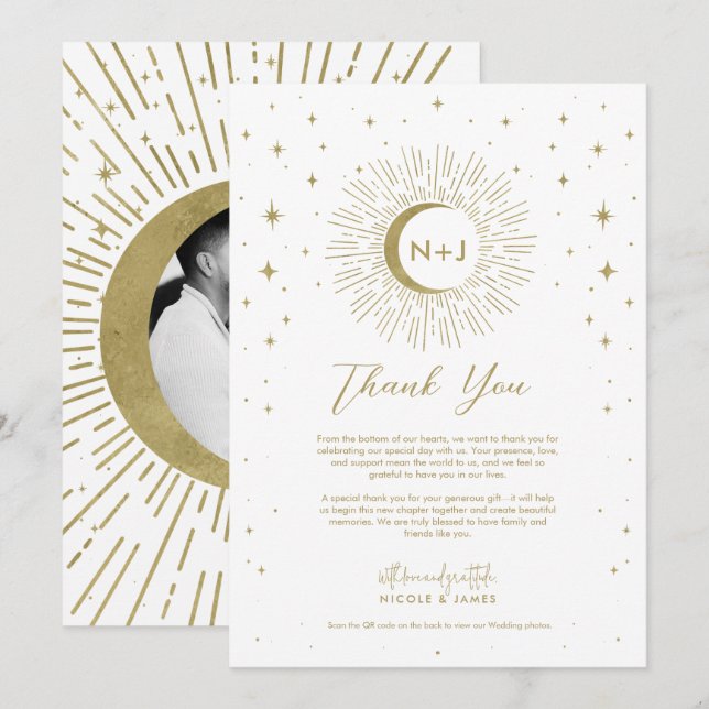 Invitación Estrellas de Oro Blanco Explosión Celestial de Sol (Anverso / Reverso)