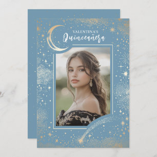Invitación Estrellas de oro celestes Noche de luna Quinceaner