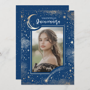 Invitación Estrellas de oro celestes Noche de luna Quinceaner