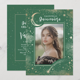 Invitación Estrellas de oro celestes Noche de luna Quinceaner