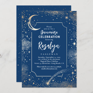 Invitación Estrellas de oro celestes y quinceanera nocturna l