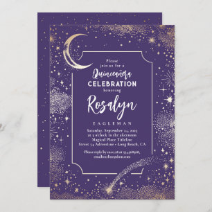 Invitación Estrellas de oro celestes y quinceanera nocturna l