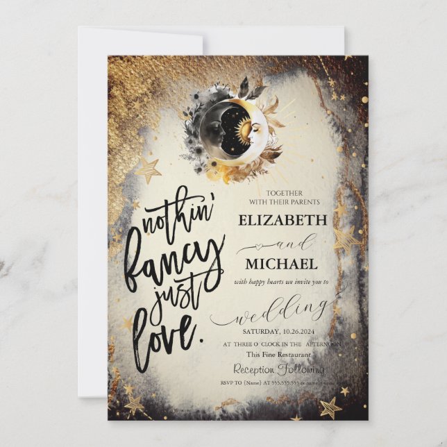 Invitación Estrellas de oro celestiales lunas oscuras (Anverso)