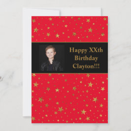 Invitación Estrellas De Oro Con Foto De Mensaje En Cumpleaños