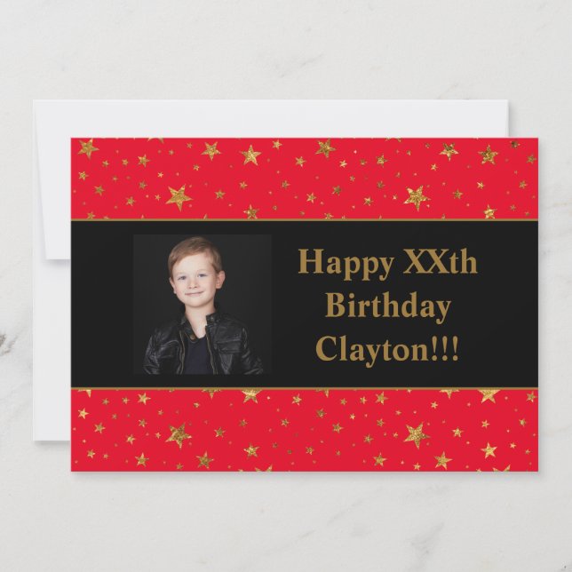 Invitación Estrellas De Oro Con Foto De Mensaje En Cumpleaños (Anverso)