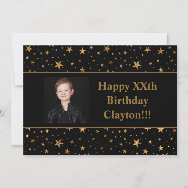Invitación Estrellas De Oro Con Foto De Mensaje En Cumpleaños (Anverso)