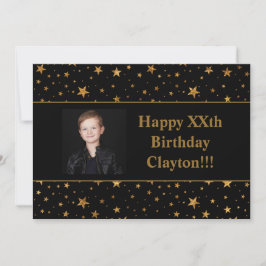 Invitación Estrellas De Oro Con Foto De Mensaje En Cumpleaños
