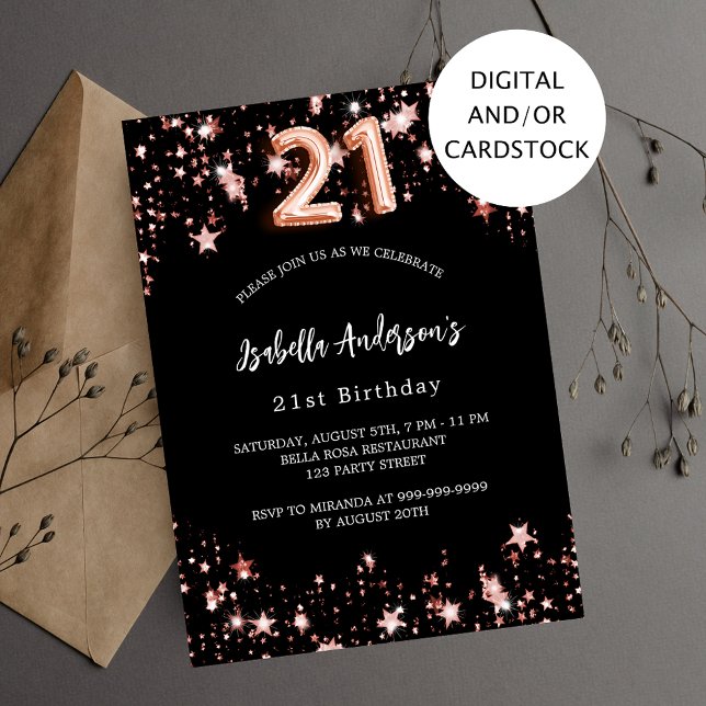 Invitación Estrellas de oro de rosa negro de 21 años (Subido por el creador)