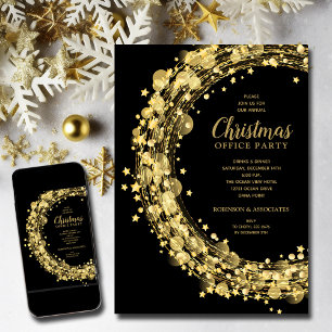 Invitación Estrellas de oro en Fiesta de Navidades negros