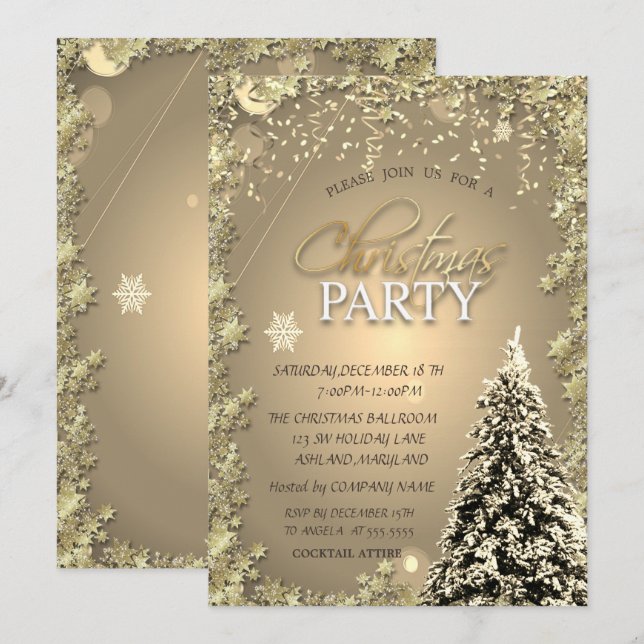 Invitación Estrellas de oro, Fiesta de Navidades de la compañ (Anverso / Reverso)