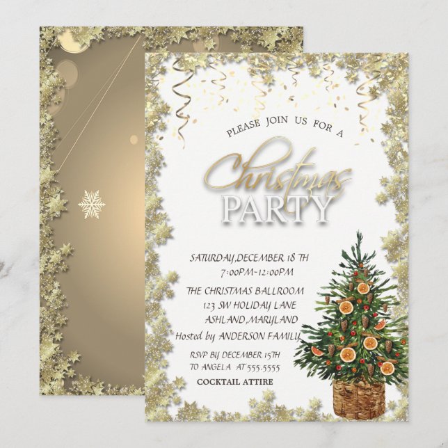 Invitación Estrellas de oro, Fiesta de Navidades Naranjas de  (Anverso / Reverso)