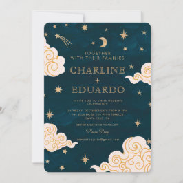 Invitación Estrellas de oro Moon Indigo Celestial Boda de cód