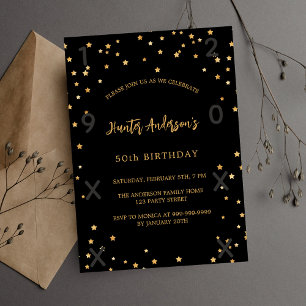 Invitación Estrellas de oro negro de cumpleaños años de lujo