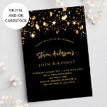 Invitación Estrellas de oro negro de cumpleaños fiesta elegan<br><div class="desc">Una elegante invitación de cumpleaños para hombres y mujeres. Fondo negro,  decorado con estrellas doradas. Personalice y agregue su nombre y detalles del fiesta.</div>
