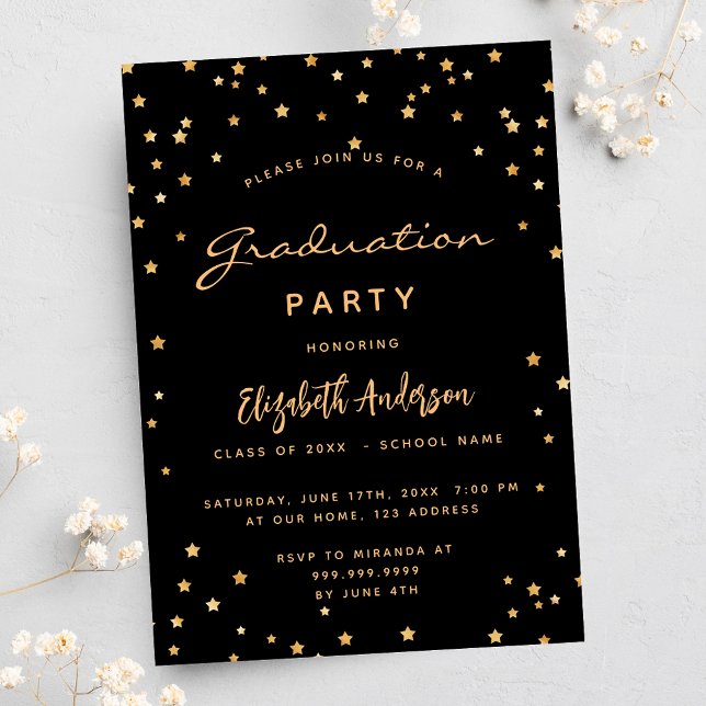 Invitación Estrellas de oro negro de la fiesta de graduación (Subido por el creador)