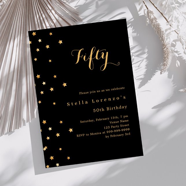 Invitación Estrellas de oro negro elegantes cumpleaños (Subido por el creador)