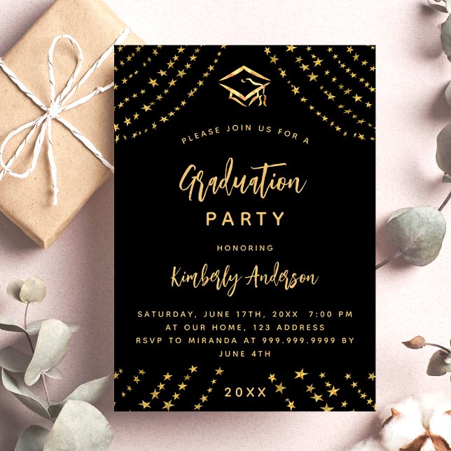 Invitación Estrellas de oro negro fiesta de graduación de luj (Subido por el creador)