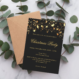 Invitación Estrellas de oro negro fiesta de Navidad de la emp