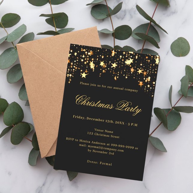 Invitación Estrellas de oro negro fiesta de Navidad de la emp (Subido por el creador)
