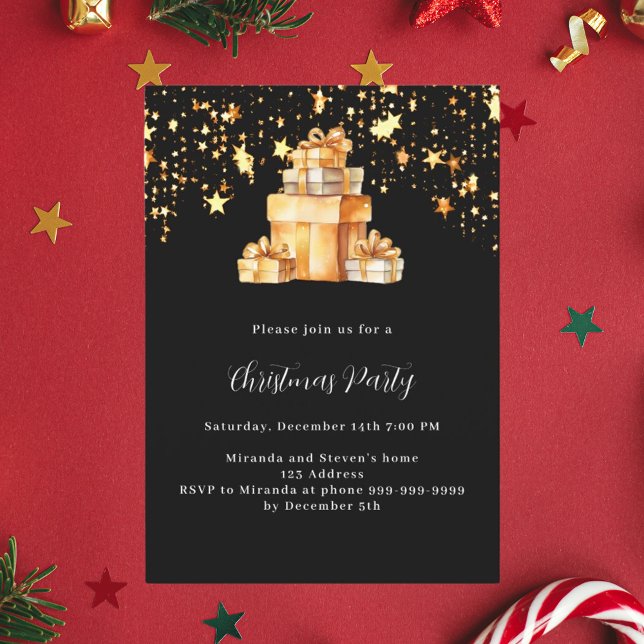 Invitación Estrellas de oro negro regalos Navidades Fiesta (Subido por el creador)