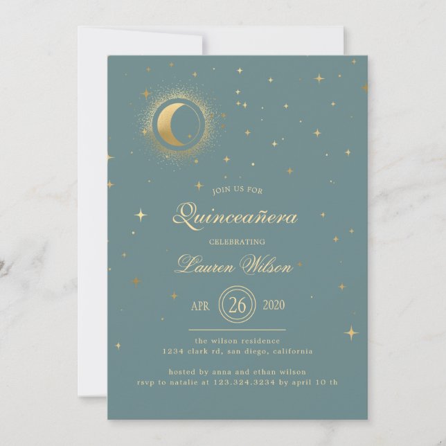 Invitación Estrellas de oro Pastel Celestial Quinceanera (Anverso)