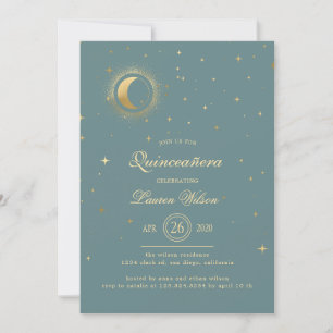Invitación Estrellas de oro Pastel Celestial Quinceanera