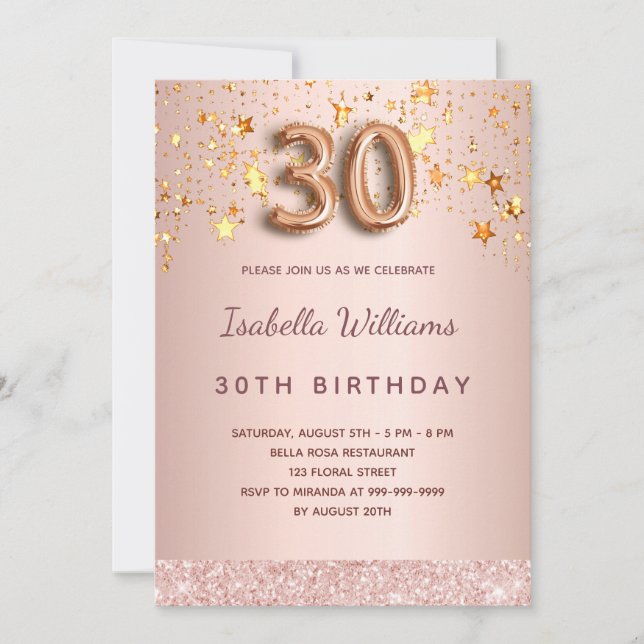 Invitación Estrellas de oro Rosa 30 años (Anverso)