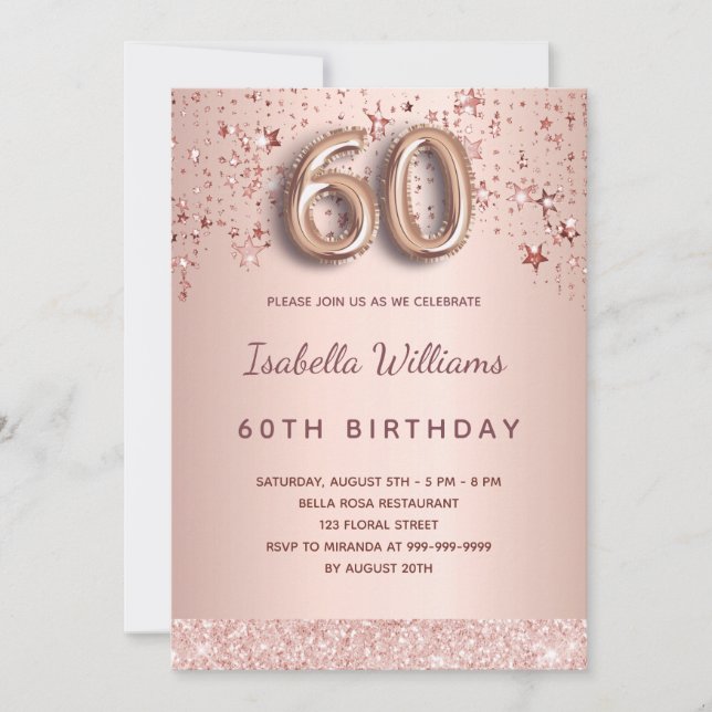 Invitación Estrellas de oro Rosa cumpleaños número 60 (Anverso)