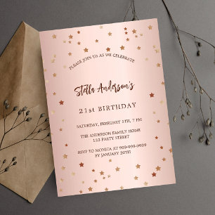Invitación Estrellas de oro rosa de cumpleaños simple lujo