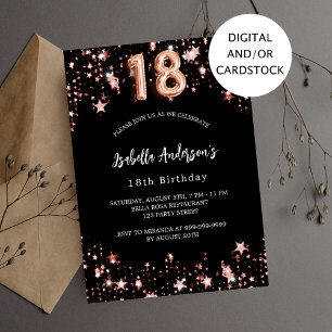 Invitación Estrellas de oro rosa negro de 18 años