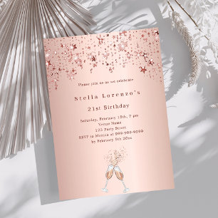 Invitación Estrellas de oro Rosa vitorean el cumpleaños