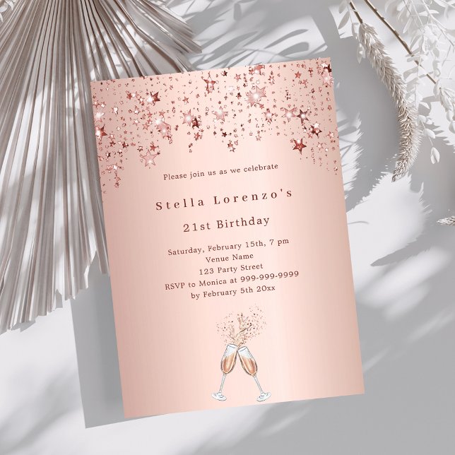 Invitación Estrellas de oro Rosa vitorean el cumpleaños (Subido por el creador)