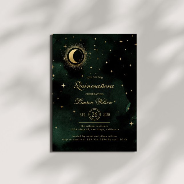 Invitación Estrellas de oro verde Celestial de medianoche Qui (Subido por el creador)