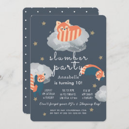 Invitación Estrellas de Pandas Rojas y nubes Fiesta maderero