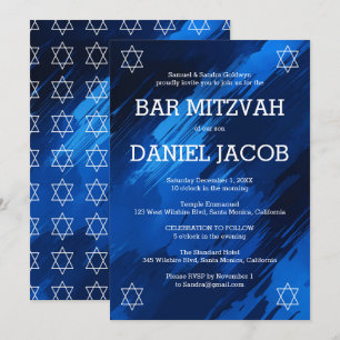 Invitación Estrellas de pinceladas azules BAR MITZVAH persona