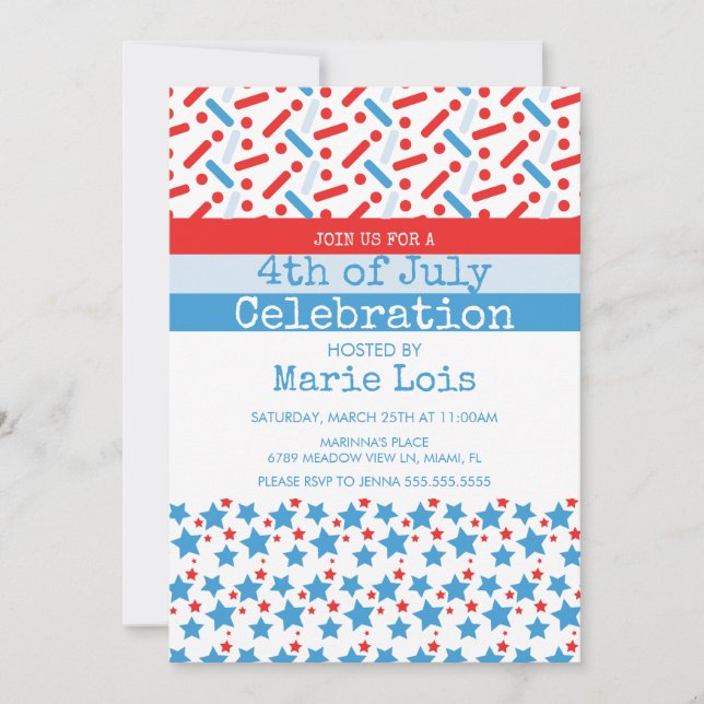Invitación Estrellas de rayas Patrióticas del 4 de julio (Anverso)