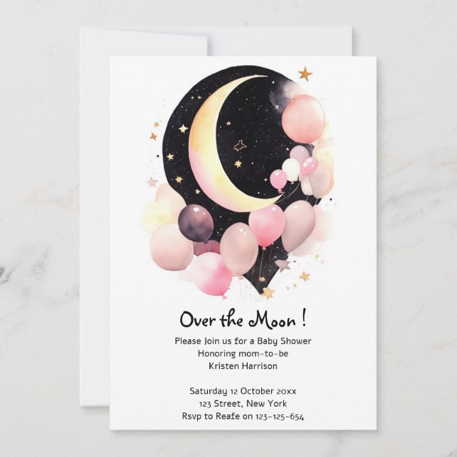 Invitación Estrellas de remolinos: Luna y estrellas ducha de  (Anverso)