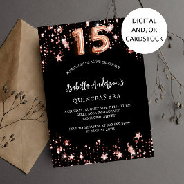Invitación Estrellas de rosa negro de Quinceanera
