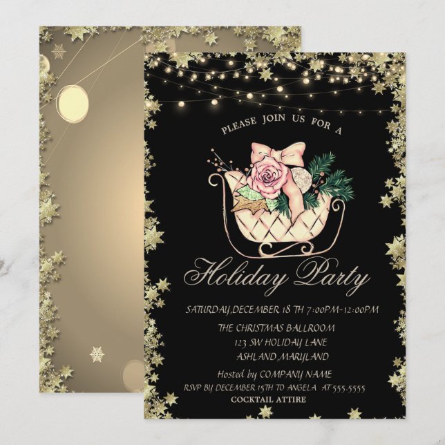 Invitación Estrellas de trineo de Navidad chic navideñas (Anverso / Reverso)