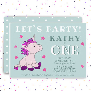 Invitación Estrellas de Unicornio Rosado Un Fiesta de cumplea